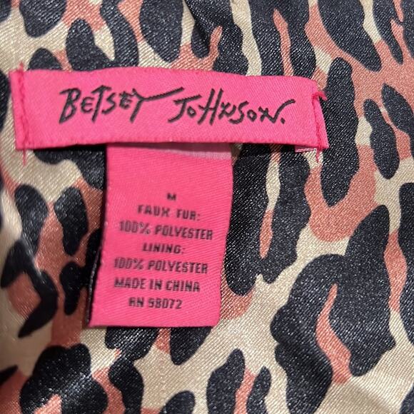 BETSEY JOHNSON Faux Fur Black Vest leopard cheetah print lining POCKETS medium - Picture 9 of 10